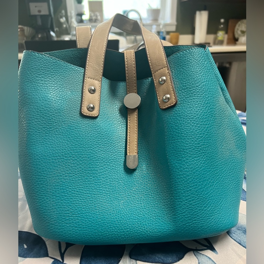 Stylish Blue and Tan Women's Bag